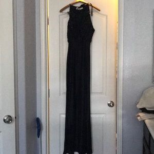 Long Black formal sequence dress open back